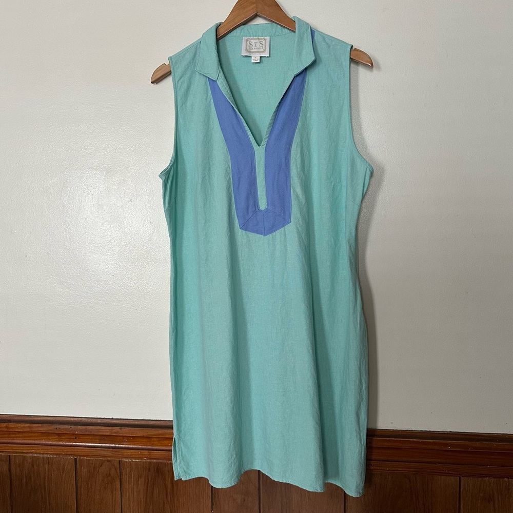 Sail to Sable Linen Viscose V-Neck Sleeveless Dress Size XL Coastal Preppy Beach